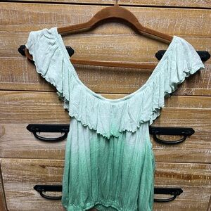 Free People Green Flutter Sleeve Ruffled Blouse